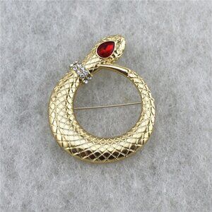 MACY'S Large gold snake brooch with crystal eye